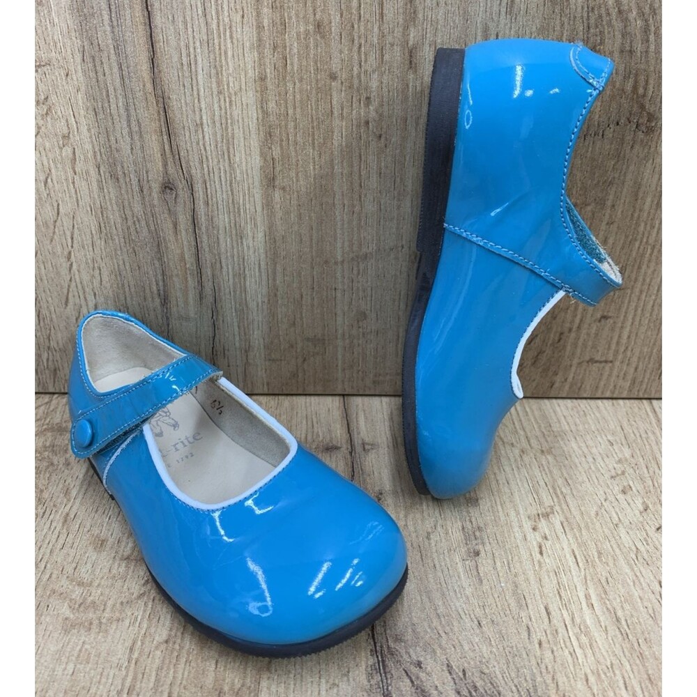 Start-Rite Girls Mary Jane Shoes 1566 Blue Hook & Loop Patent Leather Size 6.5
